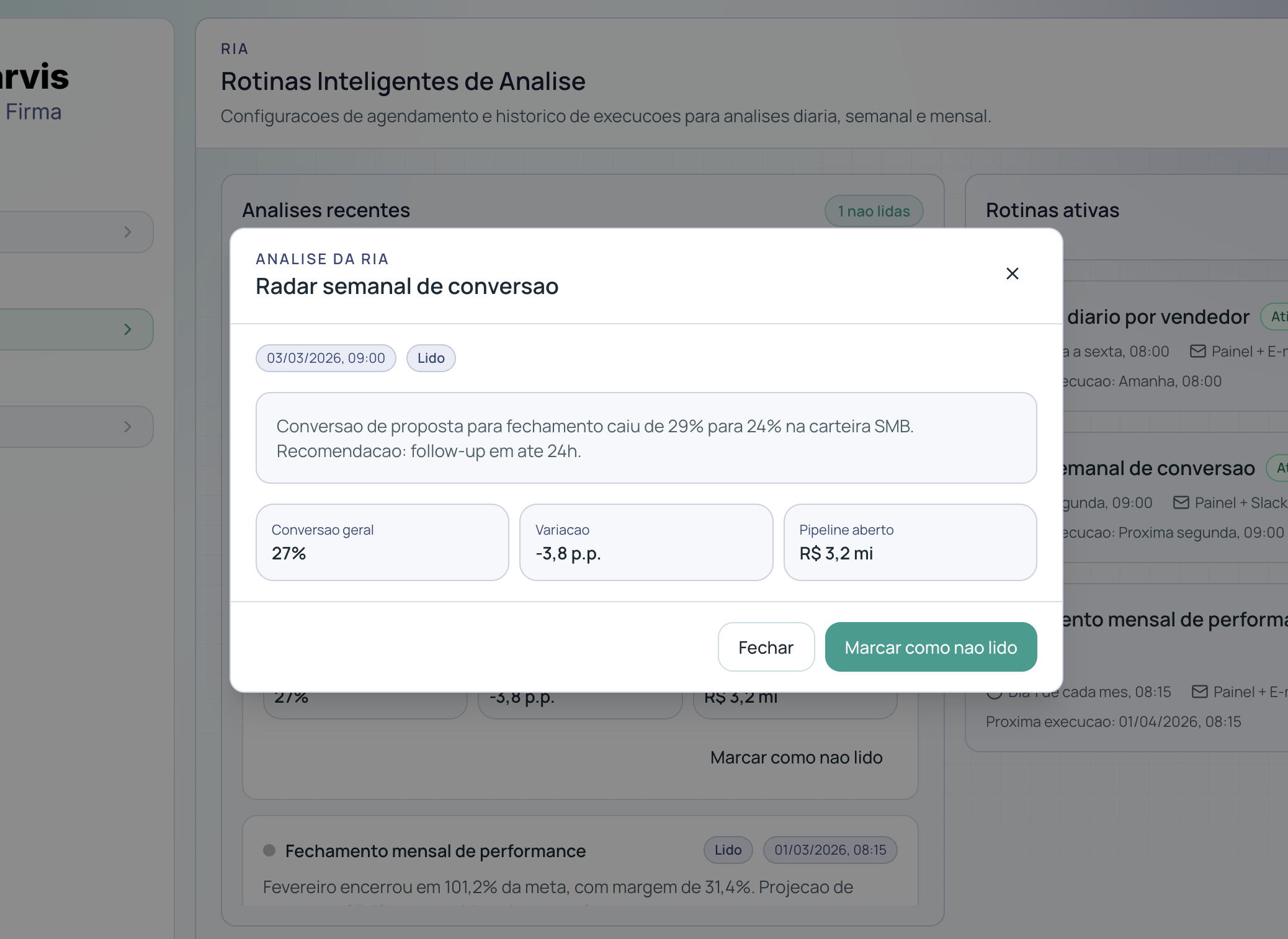 Tela de RIA do Jarvis da Firma